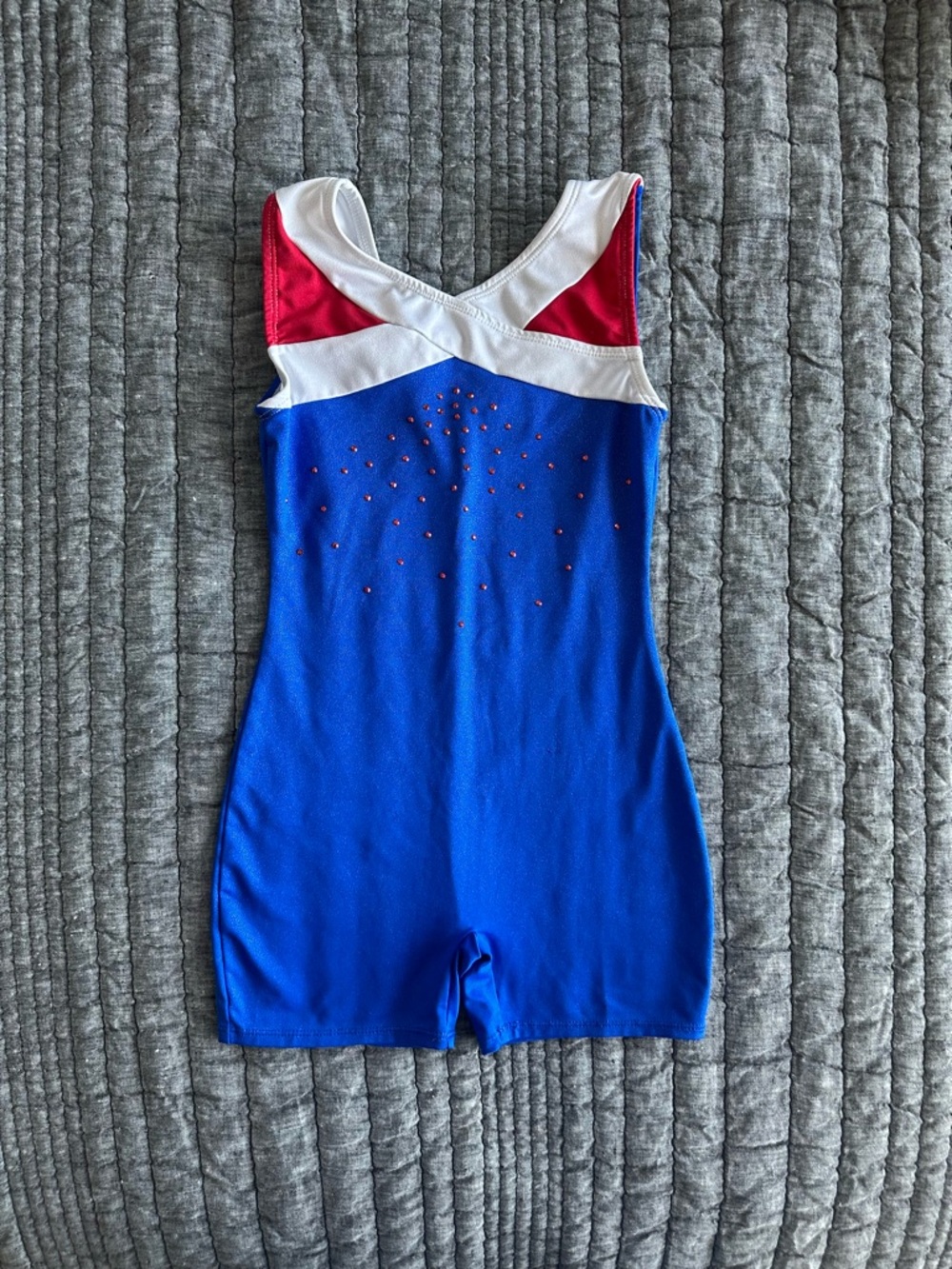 Blue Red and White Gymnastics Biketard Unitard 7/8